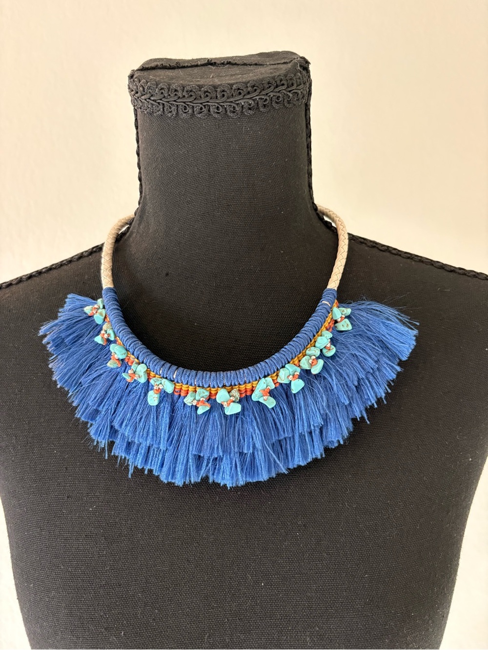 Anthropologie Nakamol Blue Fringe Necklace with Turquoise Bead Accents
